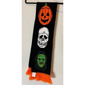 Halloween Scarf Pumpkin Skull Witch Design Black Orange Culturefly 60" Long